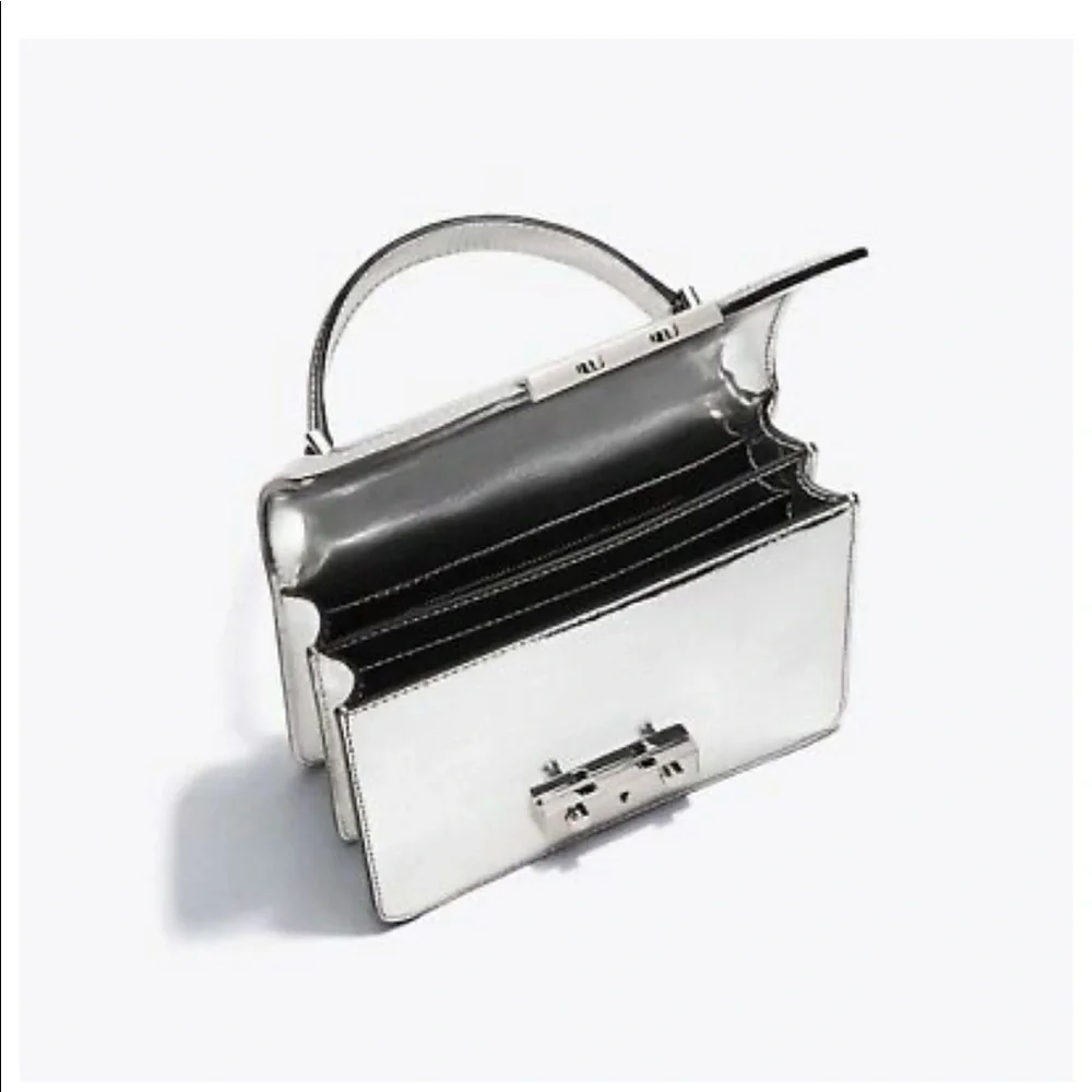 Tory Burch Metallic Silver Top-Handle Satchel